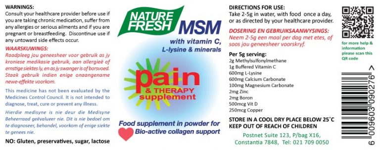 NF 024 PAIN SUPPLEMENT : MSM & VITAMIN C: 90g powder